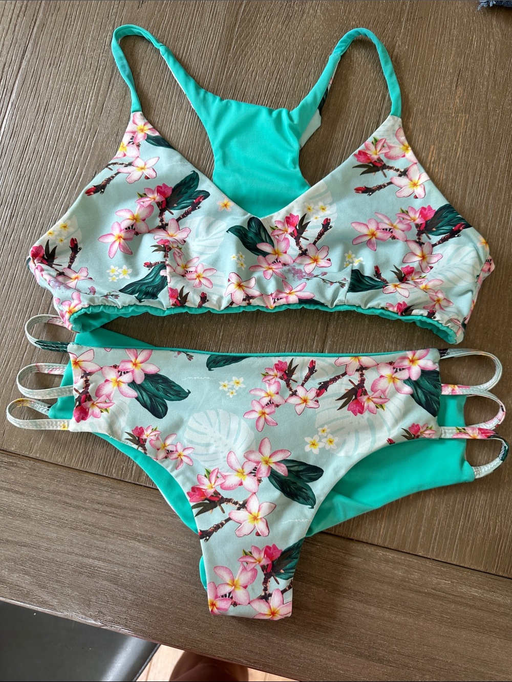 Reversible Floral/Teal Two-Piece Bikini Set